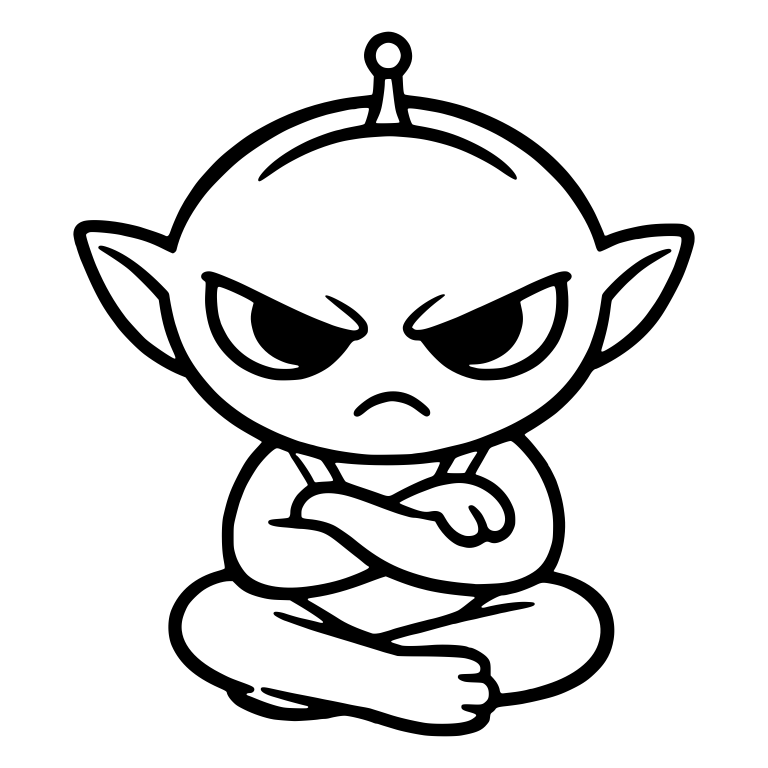 Grumpy Pointy-Eared Alien Sitting Cross-Legged With Antenna — free fantasy-creature SVG cut file