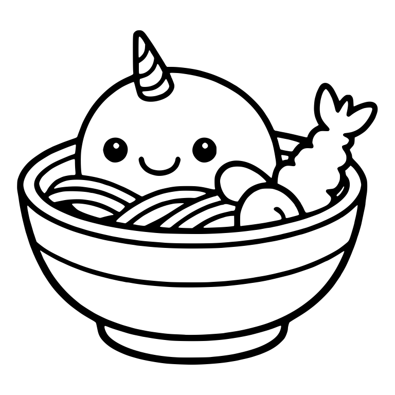 Narwhal in Ramen Bowl With Tempura Shrimp — free animal SVG cut file