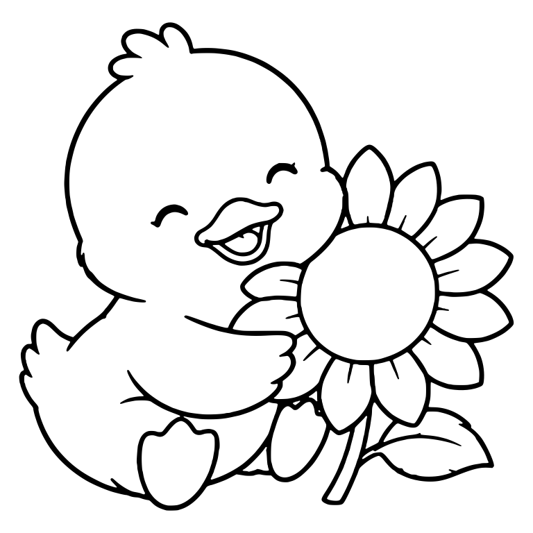 Happy Duckling Hugging a Big Sunflower — free animal SVG cut file