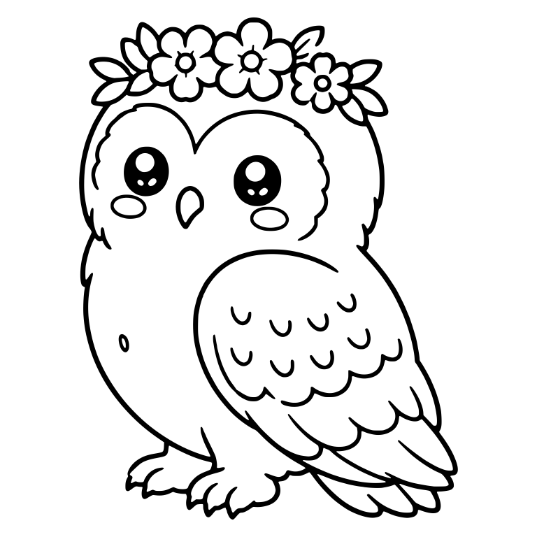 Perched Flower Crown Owl with Scalloped Folded Wing — free animal SVG cut file