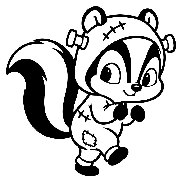 Smiling Skunk Tiptoeing in Bolted Monster Costume — free animal SVG cut file