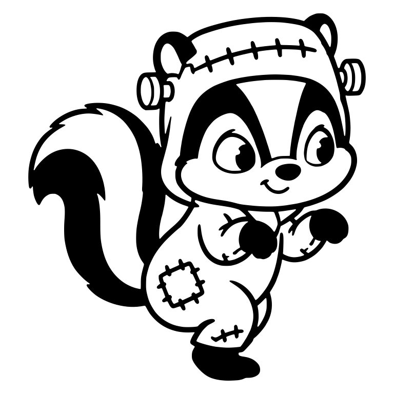 Skunk Tiptoeing in Stitched Monster Costume With Bolts — free animal SVG cut file