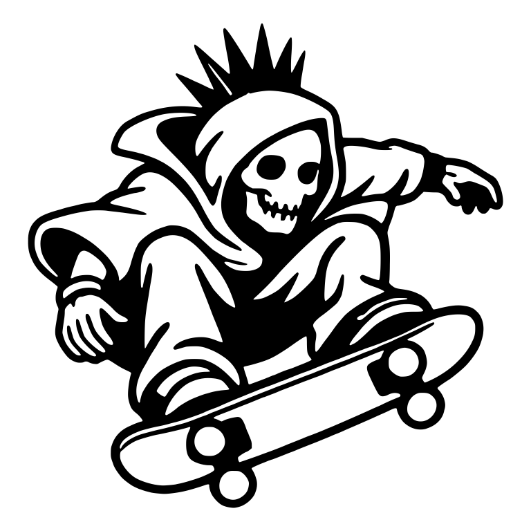Mohawk Hood Reaper Jumping a Skateboard Ollie — free characters SVG cut file