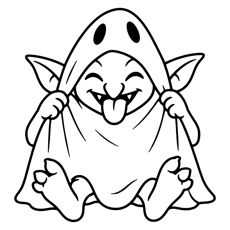 Laughing Goblin Sitting in a Ghost Sheet — free fantasy-creature SVG cut file
