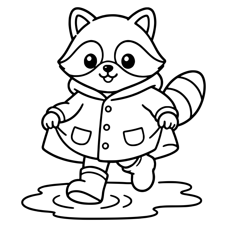 Raccoon Wading Through a Puddle in a Buttoned Raincoat — free animal SVG cut file