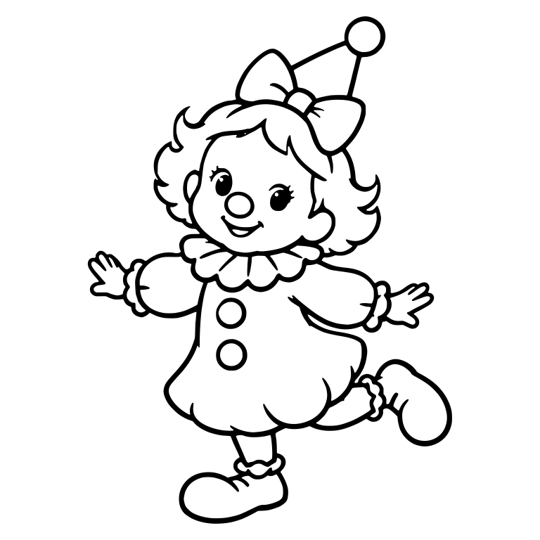 Clown Girl With Hair Bow Dancing in Ruffle Collar — free characters SVG cut file