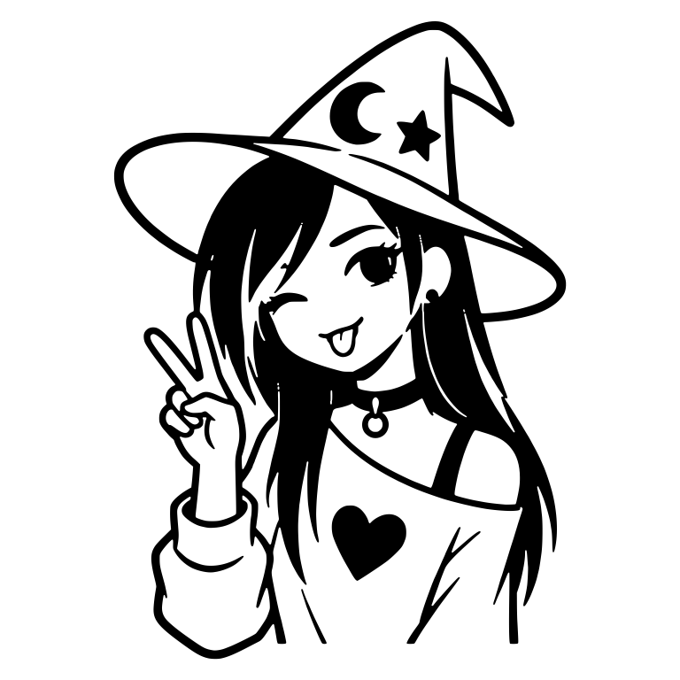 Winking Emo Girl in Moon and Star Witch Hat — free characters SVG cut file