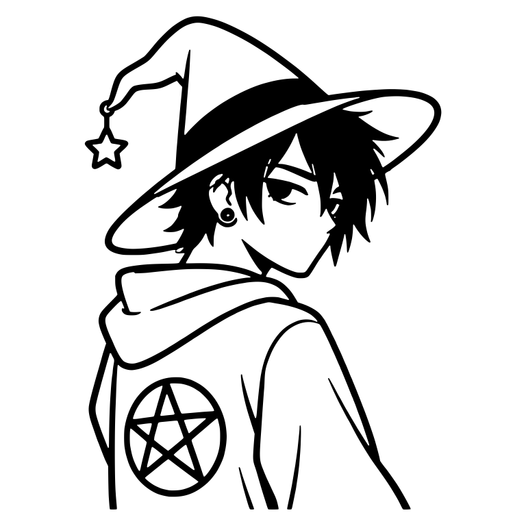 Emo Teen in Witch Hat With Star Charm and Pentagram Hoodie — free characters SVG cut file