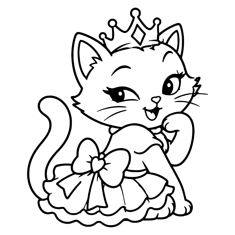 Happy Princess Kitten In Ruffled Dress With Paw To Cheek — free animal SVG cut file