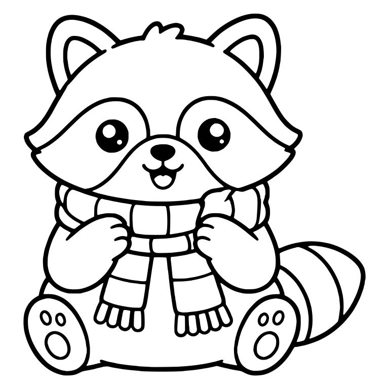 Sitting Raccoon in Cozy Scarf With Fringe — free animal SVG cut file