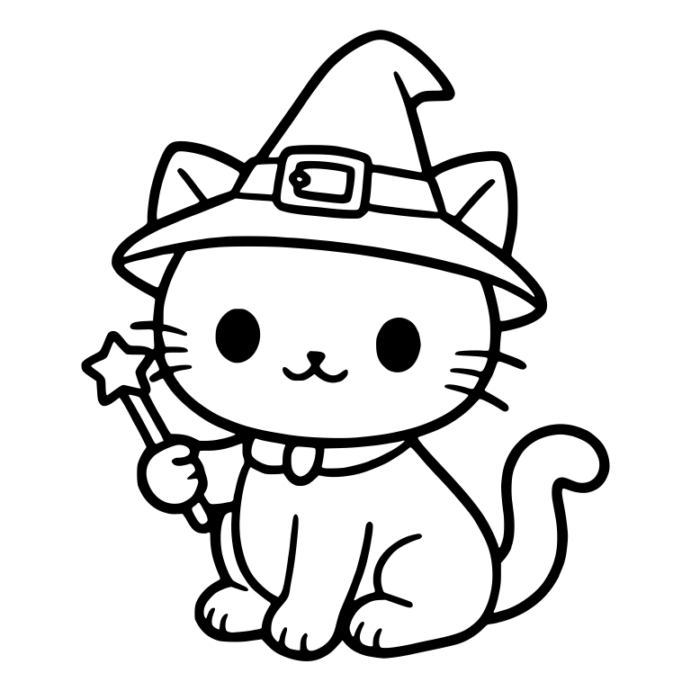 Witch Cat Sitting with Star Wand and Bow Collar — free animal SVG cut file