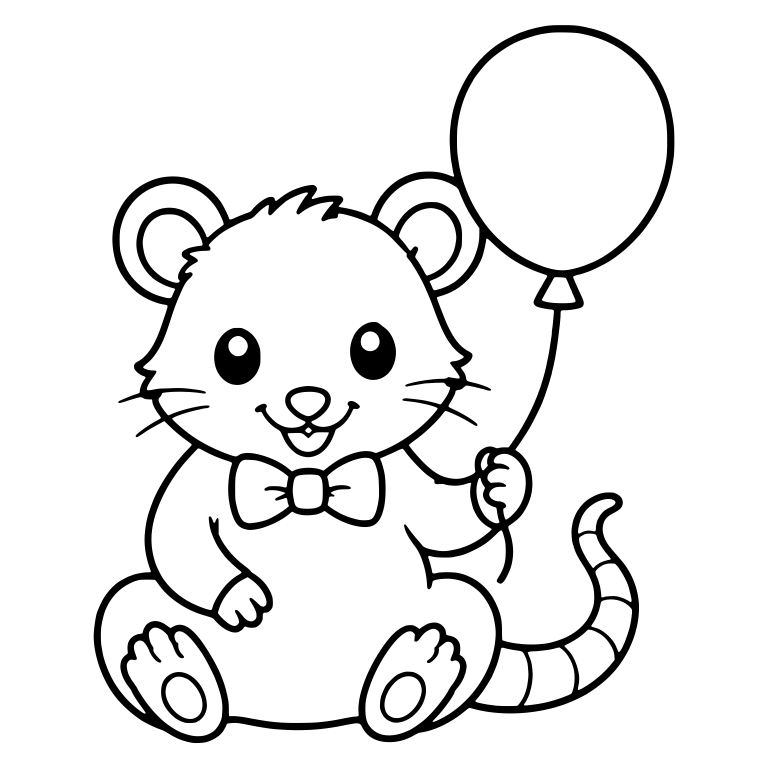 Opossum in Bow Tie Holding a Balloon — free animal SVG cut file