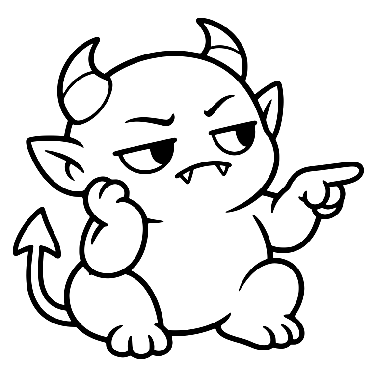 Sitting Chubby Demon Pointing While Resting Chin on Fist — free fantasy-creature SVG cut file