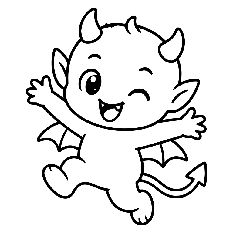Winking Baby Devil Jumping With Arms Up and Tiny Wings — free fantasy-creature SVG cut file