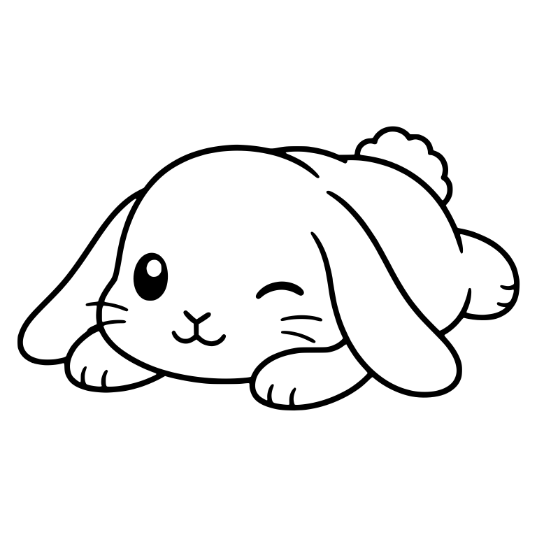 Winking Lop Bunny Lying Down With Whiskers — free animal SVG cut file