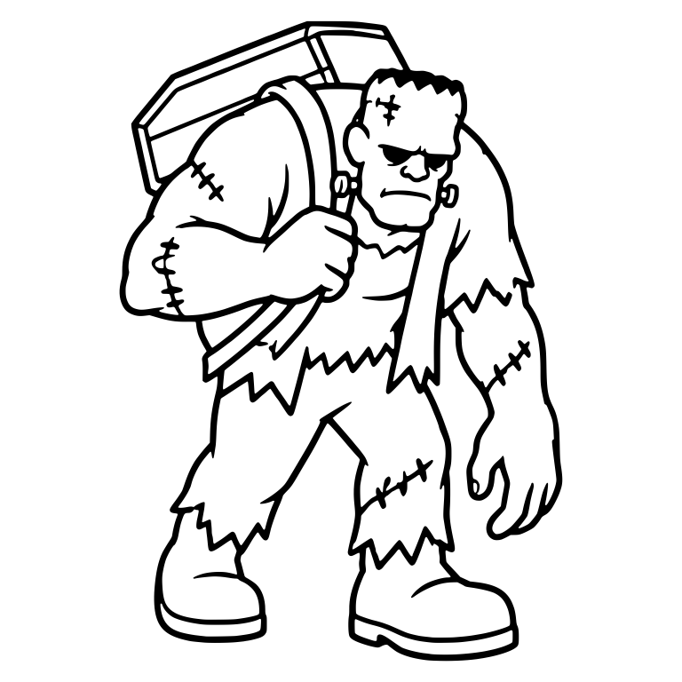 Grumpy Frankenstein Monster Carrying Coffin on His Back — free fantasy-creature SVG cut file