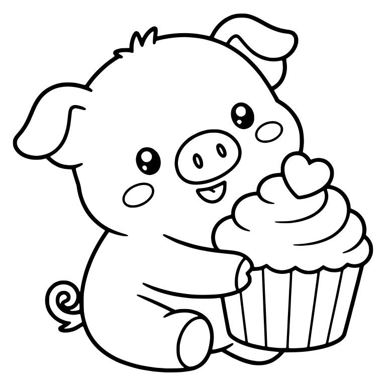Open-Mouth Piglet Hugging Swirl Cupcake With Heart — free animal SVG cut file