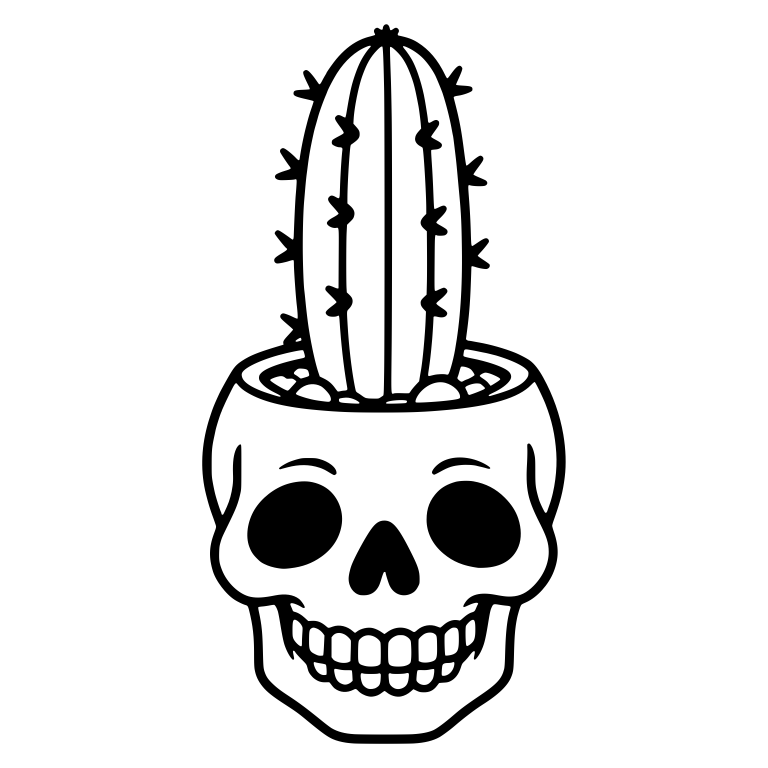 Skull Planter With Tall Spiny Columnar Cactus — free skeleton SVG cut file