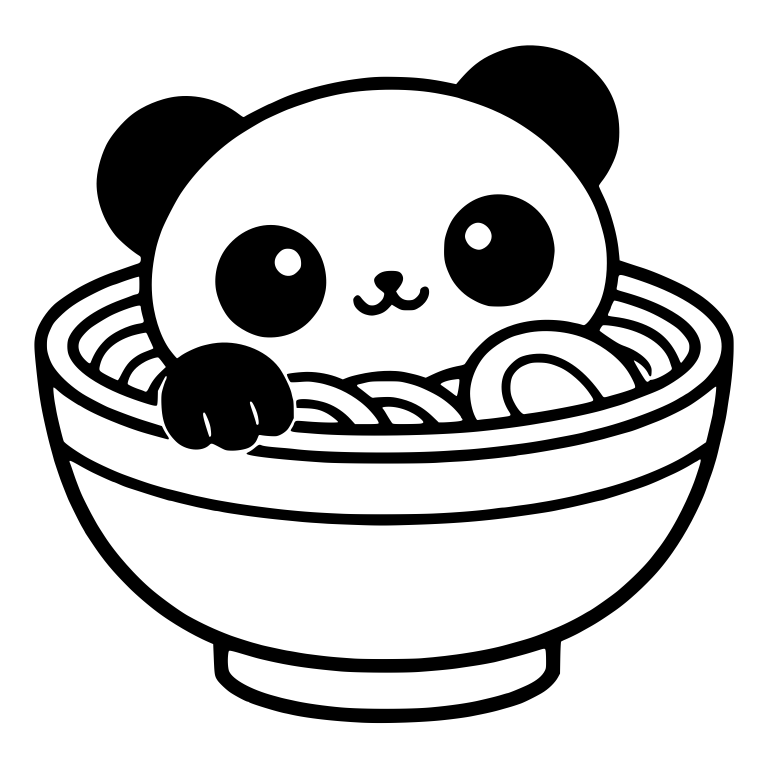 Round Panda Peeking Over A Ramen Bowl With One Paw Up — free animal SVG cut file