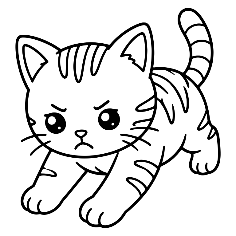Angry Tabby Kitten Crouching With Tail Raised — free animal SVG cut file
