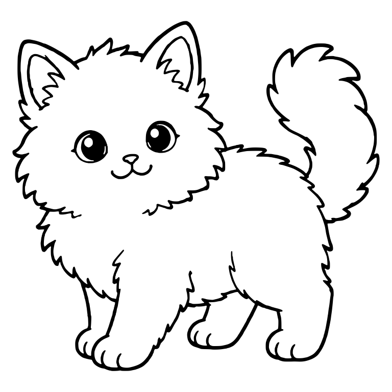 Fluffy Kitten Standing with Tail Raised — free animal SVG cut file
