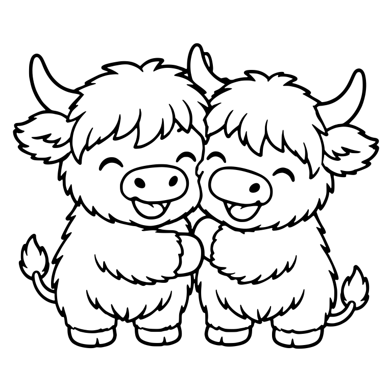 Two Giggling Highland Calves Hugging — free animal SVG cut file