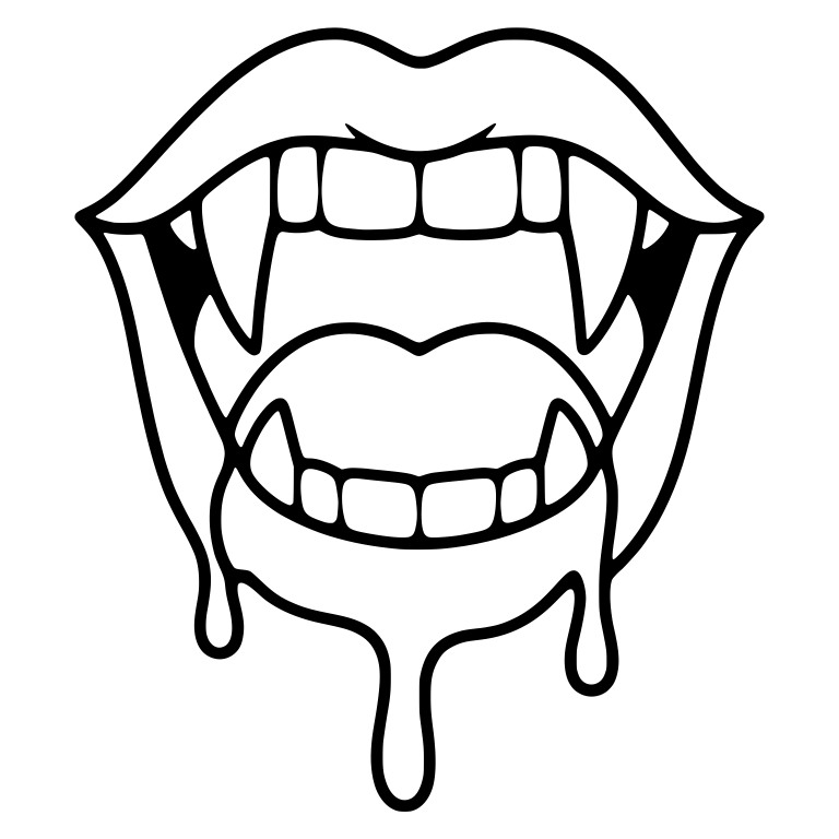 Open Vampire Mouth with Four Fangs and Dripping Lip — free fantasy-creature SVG cut file