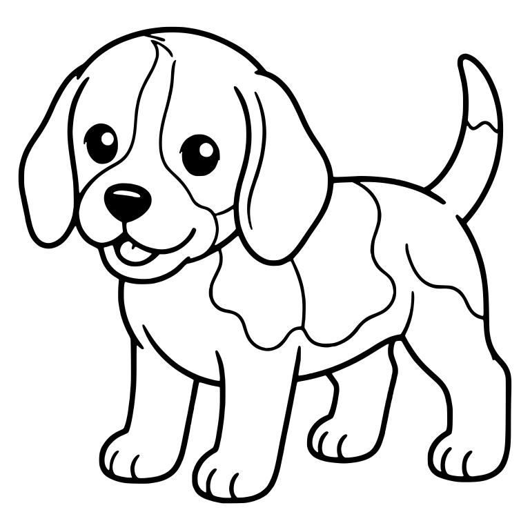 Standing Beagle Puppy with Tail Up and Body Patches — free animal SVG cut file