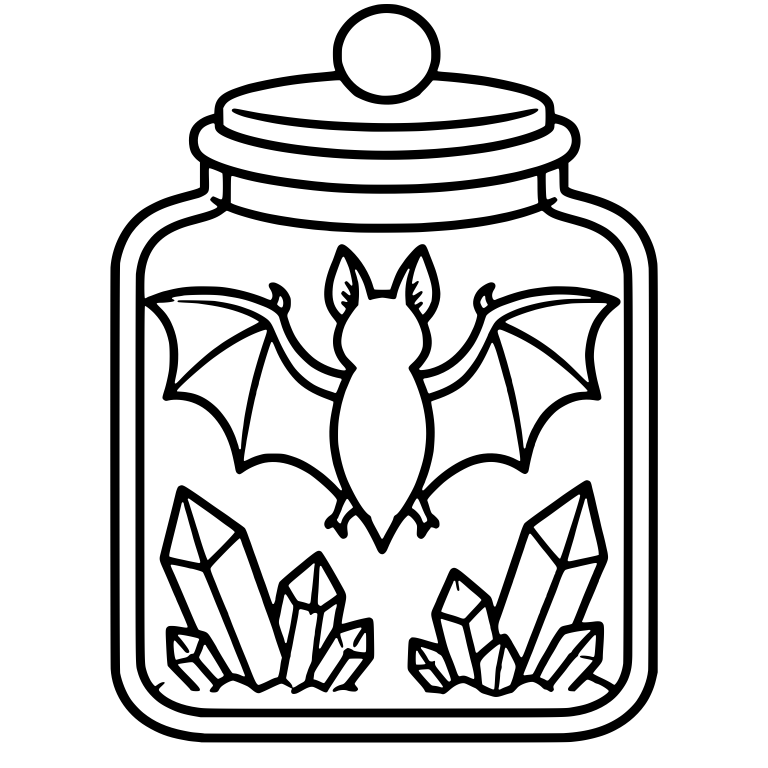 Bat and Crystals in Knob Lid Glass Jar — free objects SVG cut file