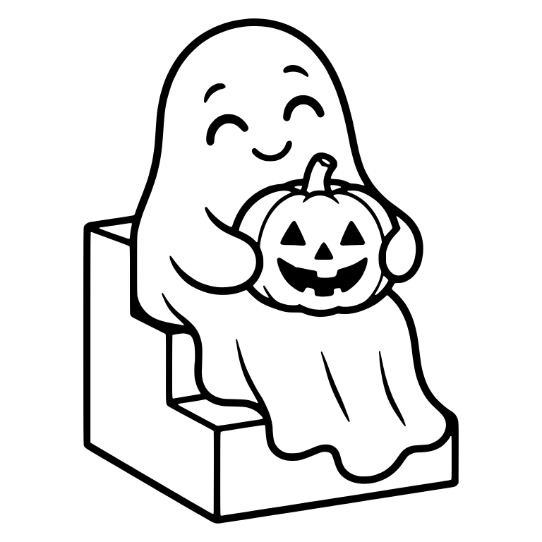 Ghost on Stairs Hugging a Jack-o'-Lantern — free fantasy-creature SVG cut file