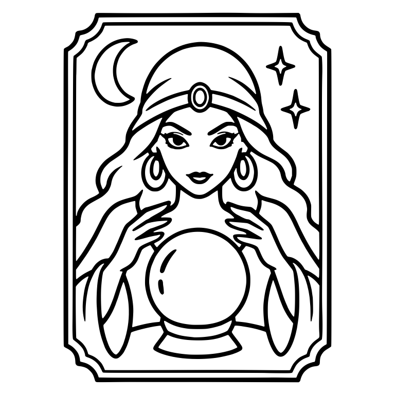 Framed Fortune Teller With Crystal Ball Moon and Stars — free characters SVG cut file
