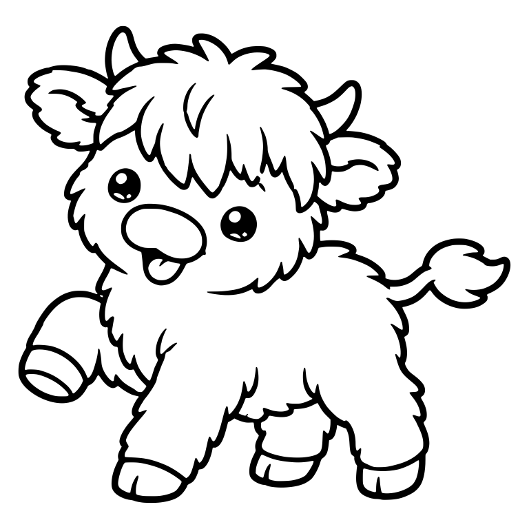 Prancing Highland Calf With One Hoof Raised and Tongue Out — free animal SVG cut file