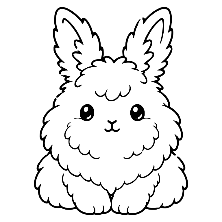 Fluffy Angora Bunny Front View With Scalloped Fur — free animal SVG cut file