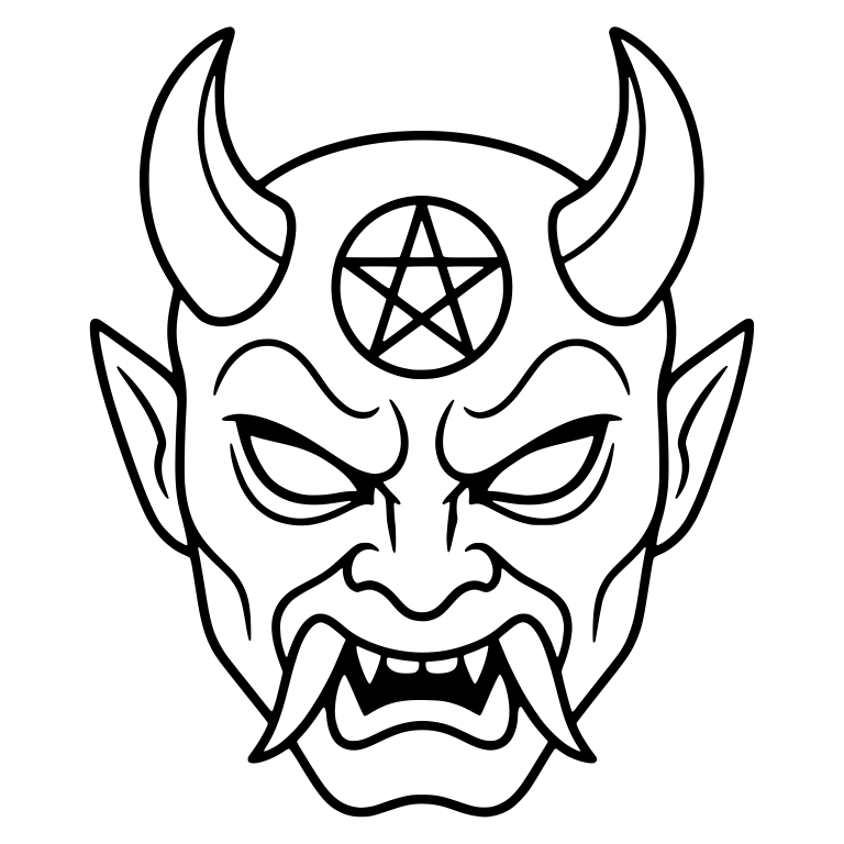 Fanged Oni Mask With Horns And Pentagram — free objects SVG cut file