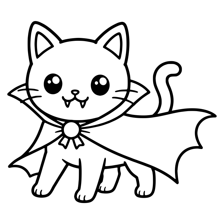 Walking Vampire Cat With Flowing Scalloped Cape and Bow — free animal SVG cut file