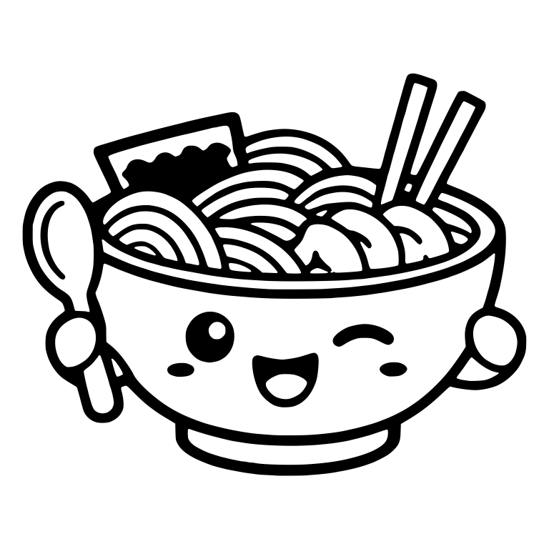 Winking Ramen Bowl Holding Spoon With Chopsticks — free food SVG cut file