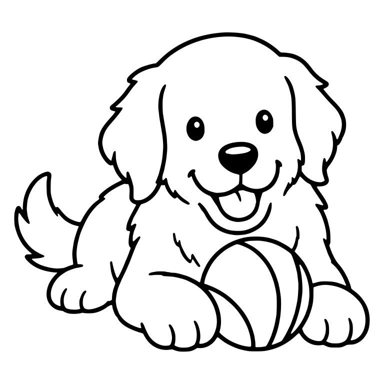 Golden Retriever Puppy Lying Down With a Striped Ball — free animal SVG cut file