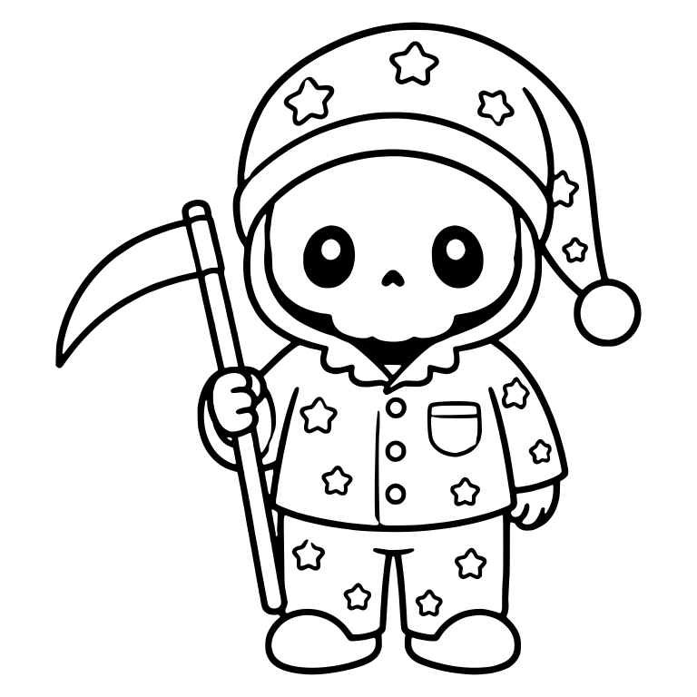 Grim Reaper in Star Pajamas and Nightcap With Scythe — free characters SVG cut file