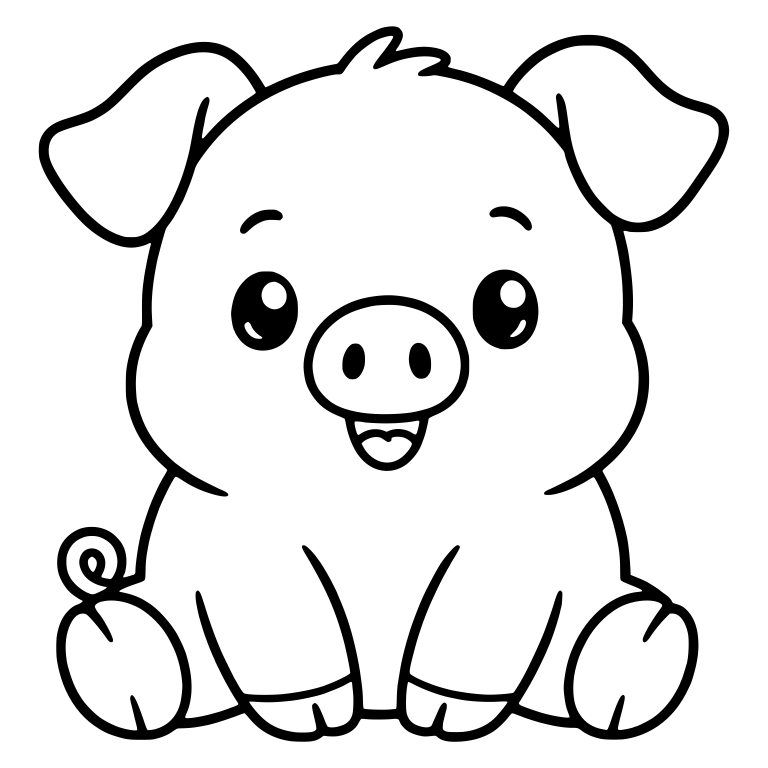 Chubby Front-Facing Piglet with Open Smile and Hair Tuft — free animal SVG cut file