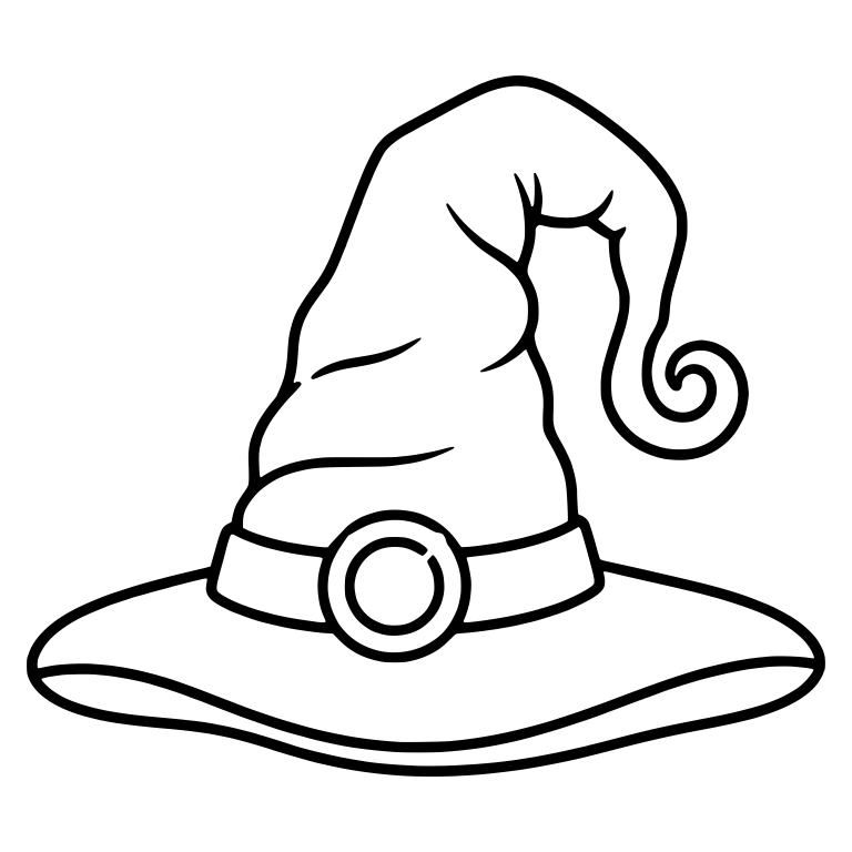 Drooping-Tip Witch Hat with Spiral Curl and Round Buckle — free objects SVG cut file