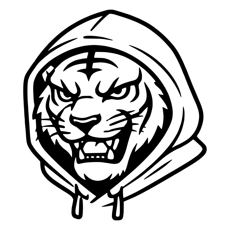 Snarling Tiger In A Slanted Hood With Dangling Drawstrings — free animal SVG cut file