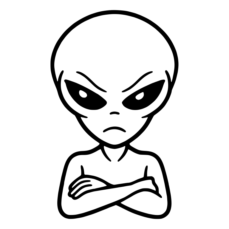Grumpy Almond-Eyed Alien With Nose Marks and Crossed Arms — free fantasy-creature SVG cut file