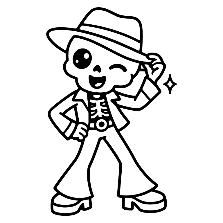 Skeleton Tipping A Fedora In Disco Outfit — free skeleton SVG cut file