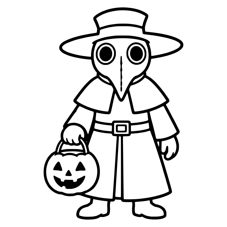Plague Doctor Holding a Jack-o'-Lantern Candy Pail — free characters SVG cut file