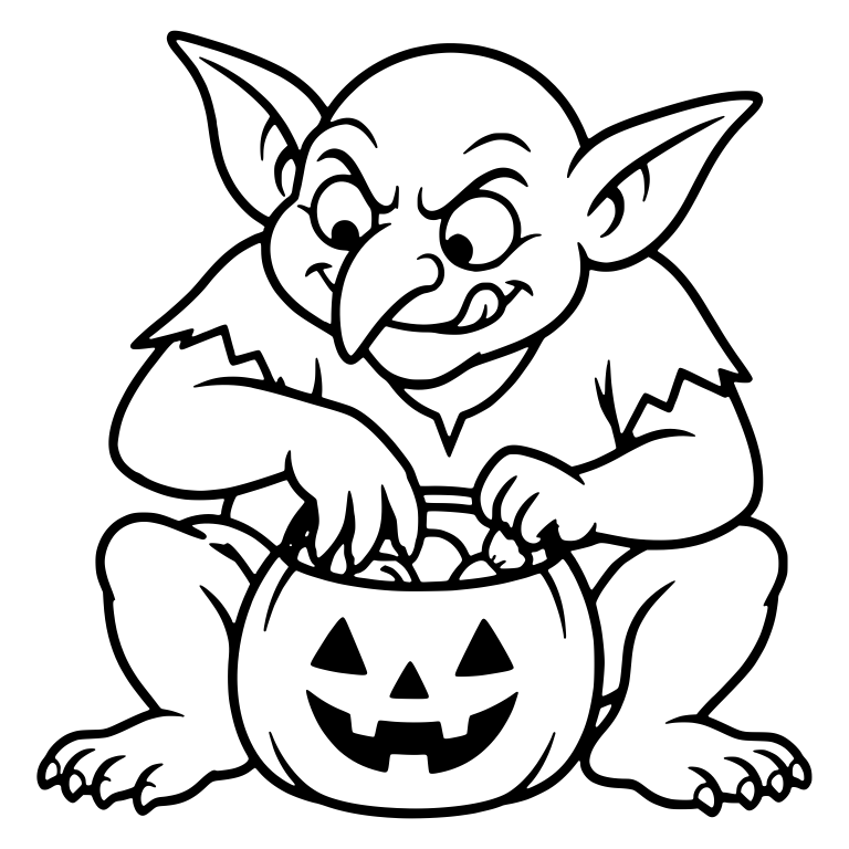 Hungry Goblin Squatting by Candy Pumpkin Bucket — free fantasy-creature SVG cut file