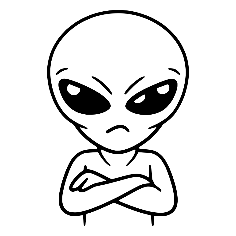 Scowling Alien With Big Eye Highlights and Crossed Arms — free fantasy-creature SVG cut file
