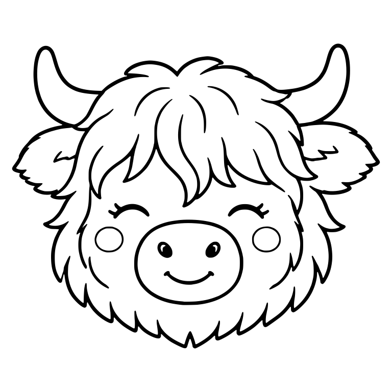 Highland Cow Face With Closed Happy Eyes and Blush — free animal SVG cut file