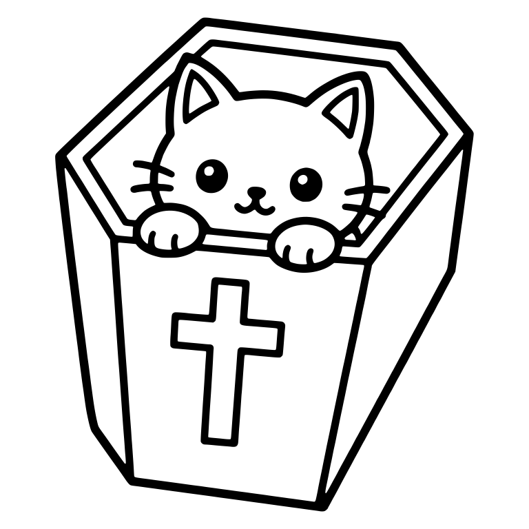 Cat Peeking Out of Coffin With Cross on Front — free animal SVG cut file