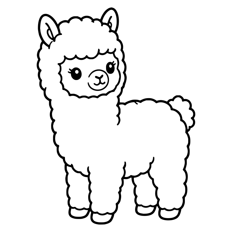 Kawaii Alpaca Standing Three-Quarter with Eyelashes — free animal SVG cut file