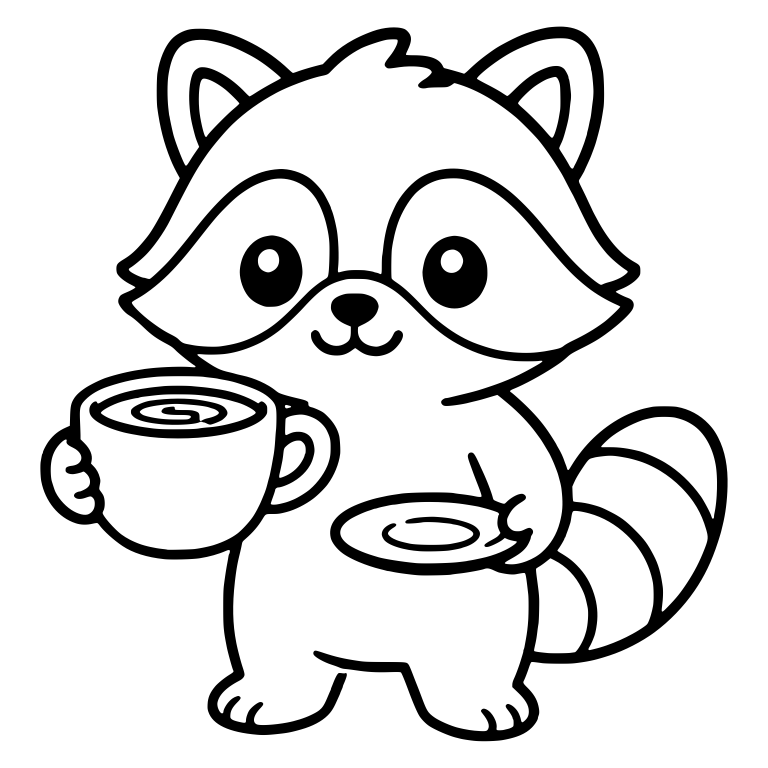 Raccoon Holding Swirl Coffee Cup and Saucer — free animal SVG cut file